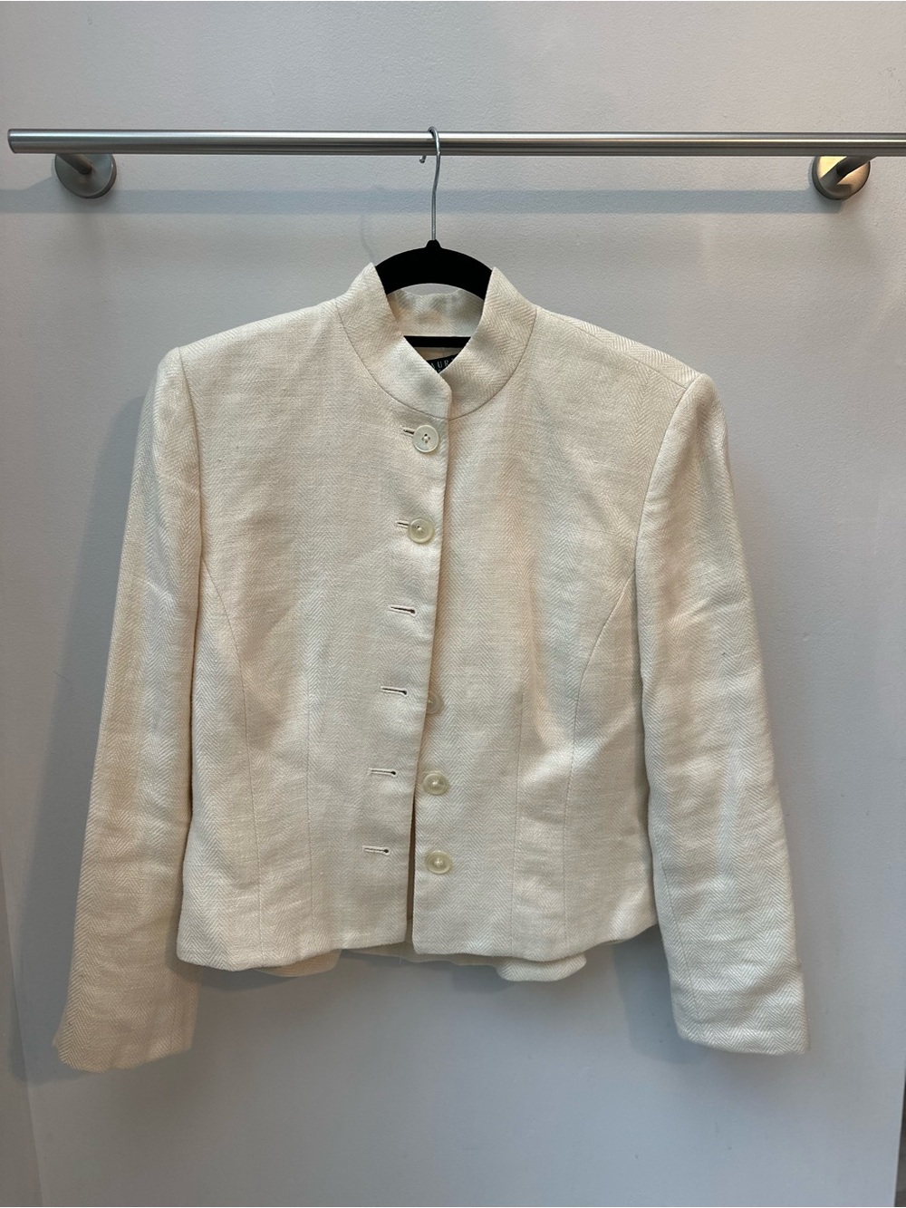Ralph Lauren Women's Cream 100% Linen Stand-Collar Button Jacket